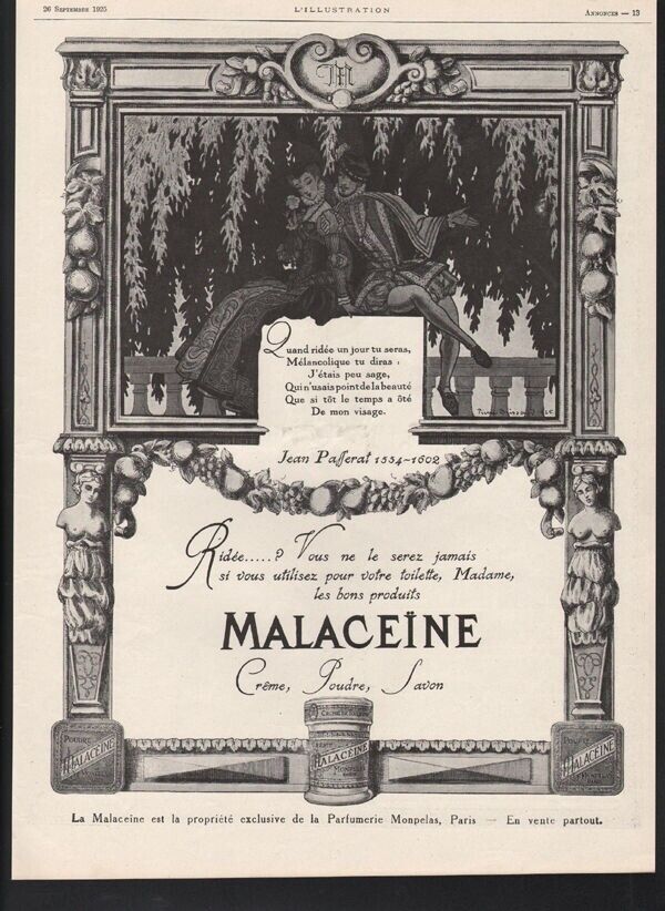 1925 MALACEINE POWDER CREAM PERFUME JEAN PAFFERAT BISSAND COURTING LOVE  A21589