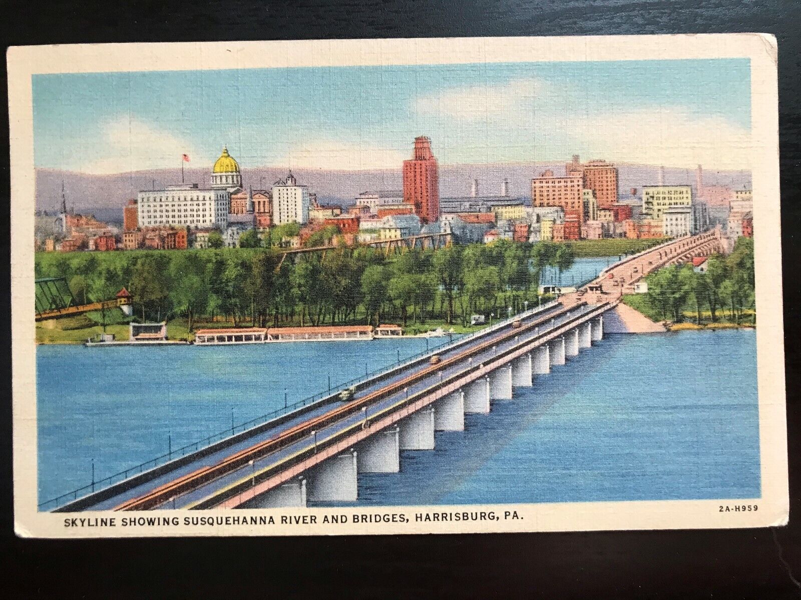 Vintage Postcard 1932 Skyline Susquehanna River & Bridges Harrisburg PA