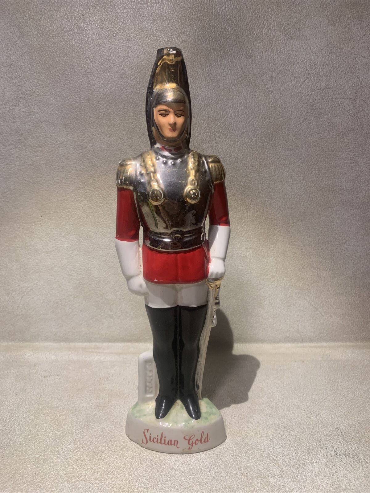Vntage Sicilian Gold BOTTLE Italian Royal Guard Soldier Italy Empty 12” Decanter