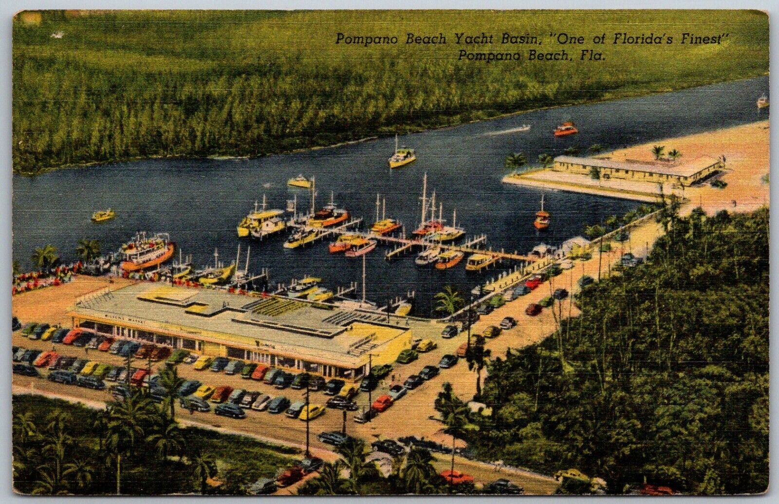 Pompano Beach Florida 1940s Postcard Aerial View Yacht Basin