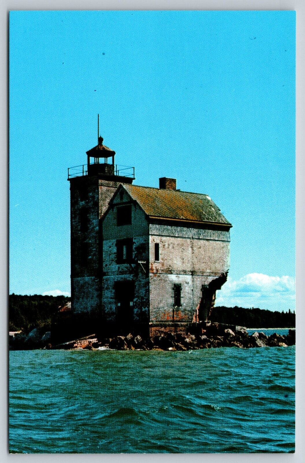 Postcard Michigan Mackinac Island Abandoned Round Island Lighthouse c1981 8G