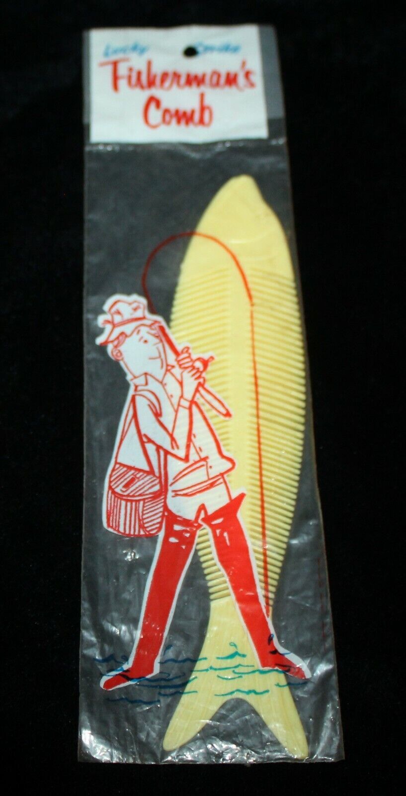 Vtg NOS 1965 Yellow Fisherman’s Comb Fish Shaped Lucky Strike  H Fishlove Co USA