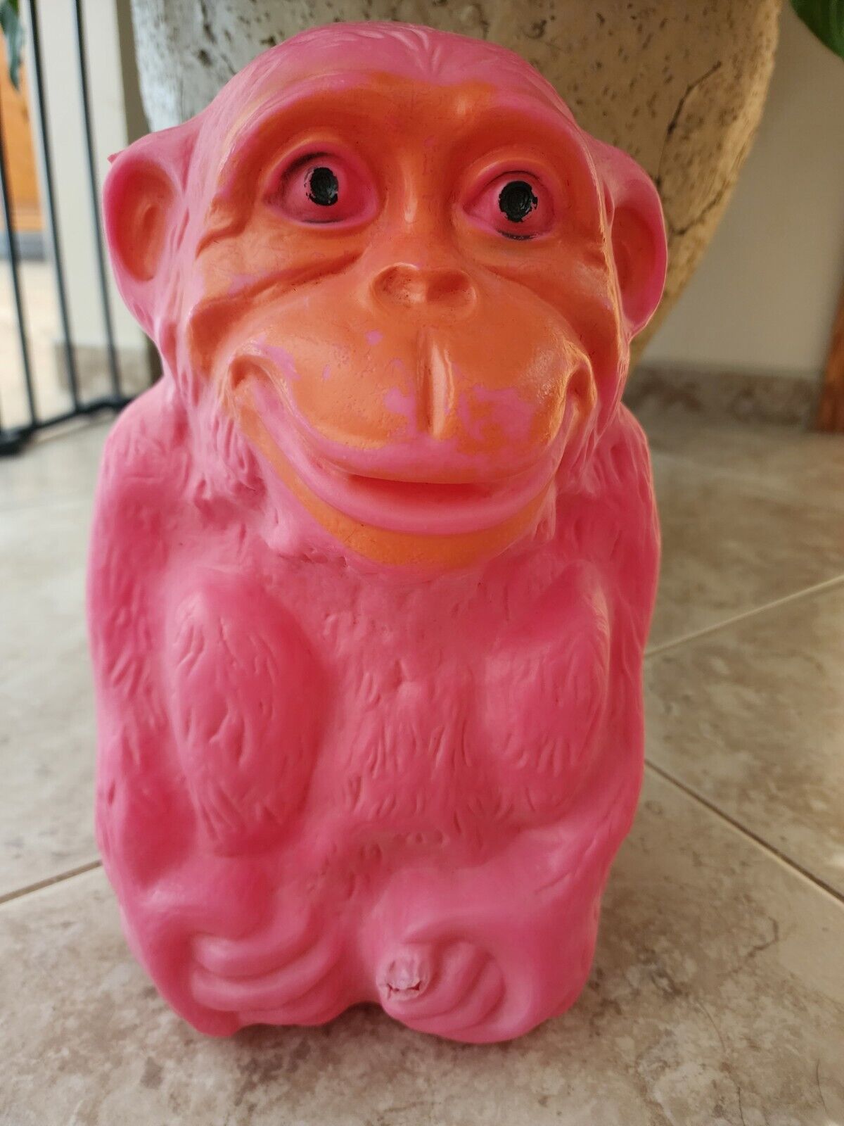 Vtg Pink Monkey Plastic Blow Mold Piggy Bank Winc Inc Chicago Illinois USA