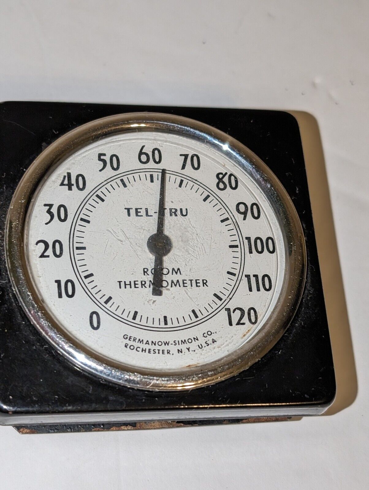 Vintage TEL-TRU Wall Room Desk Small Square  Thermometer Germanow-Simon NY USA