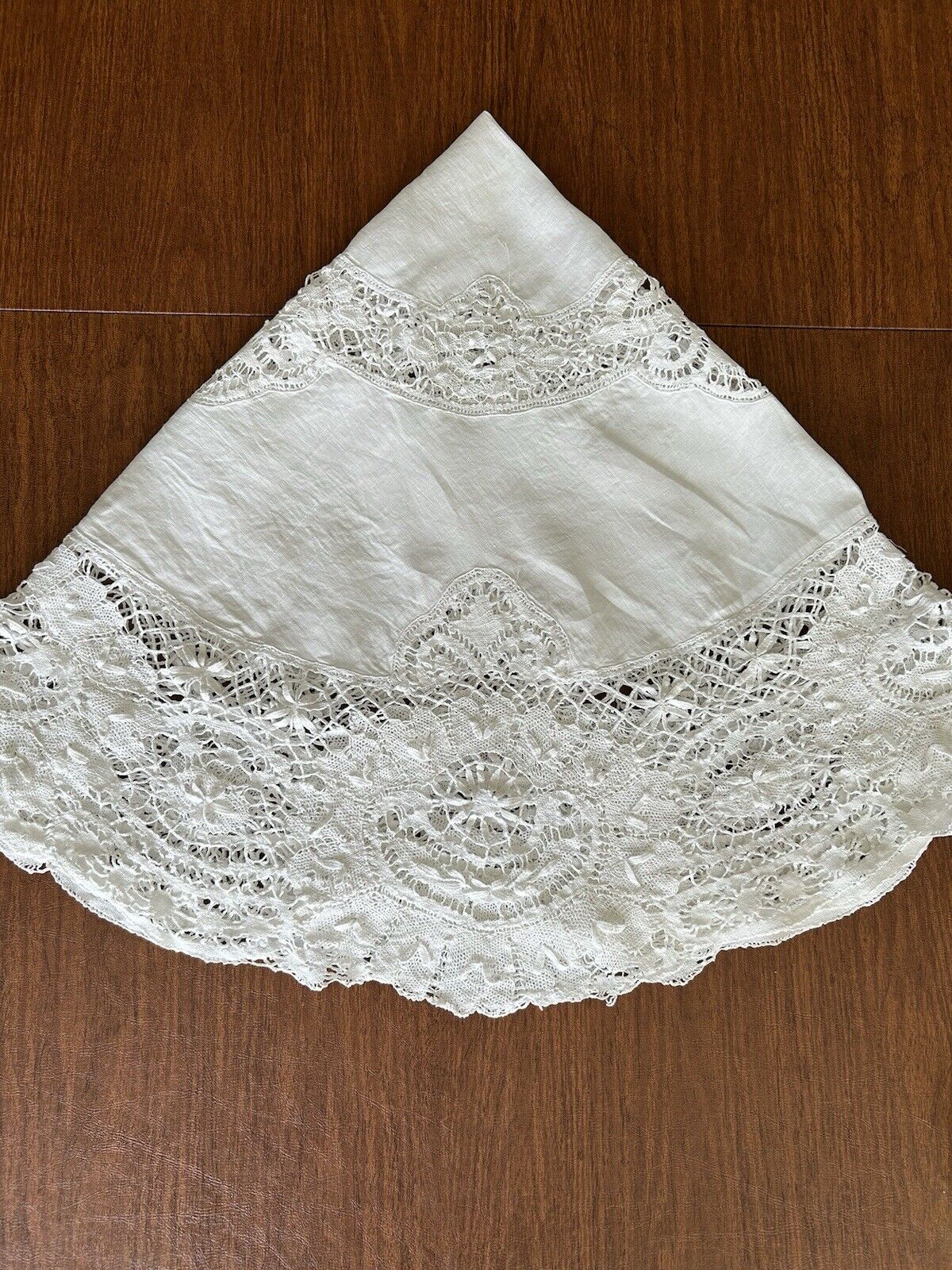 Vintage Cotton Tablecloth With Delicate Crochet Design. 47” Round