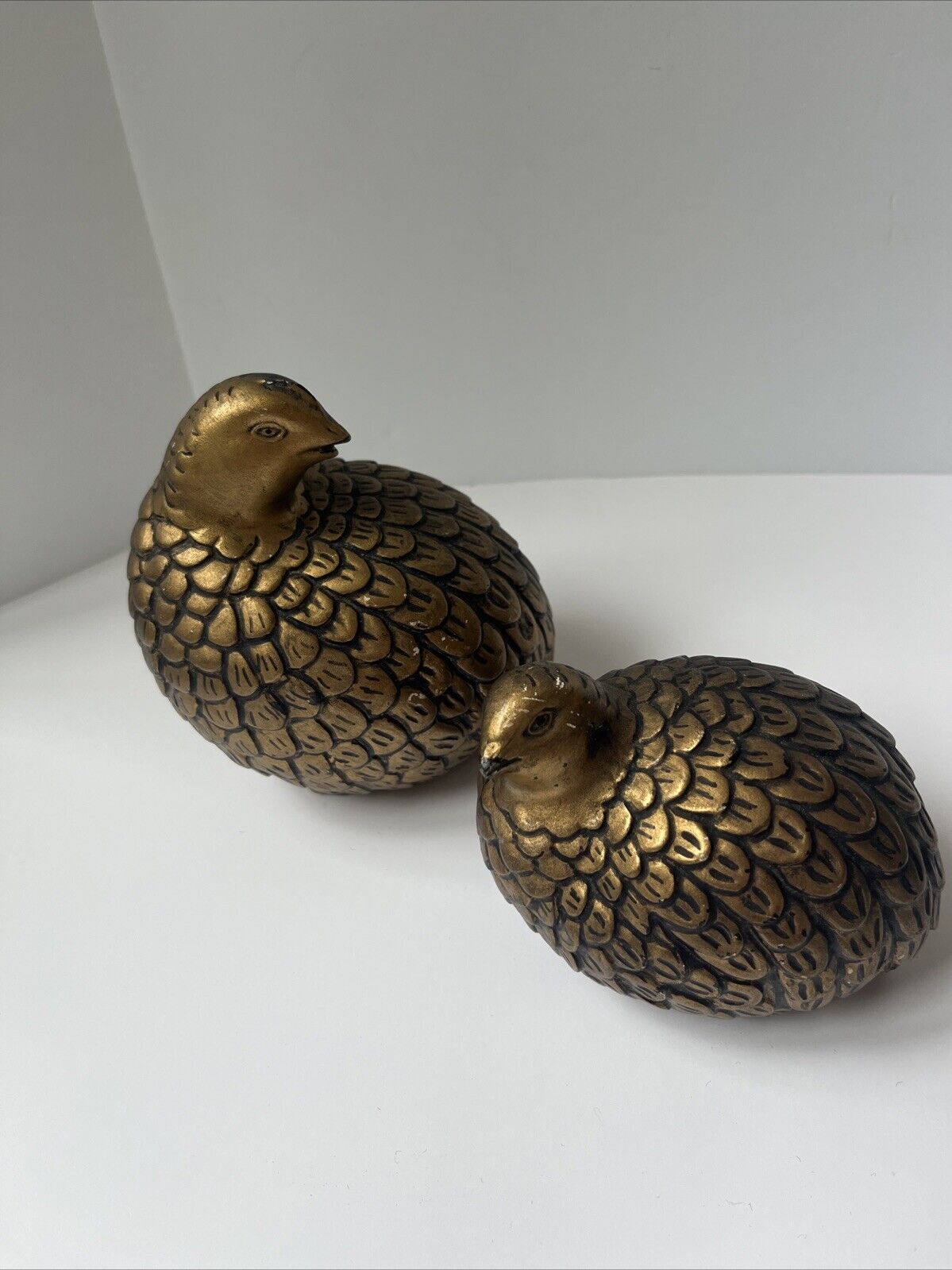 Vintage 1960s Arnel\'s Ceramic Quails Bird Figurines Brass Color Set of 2