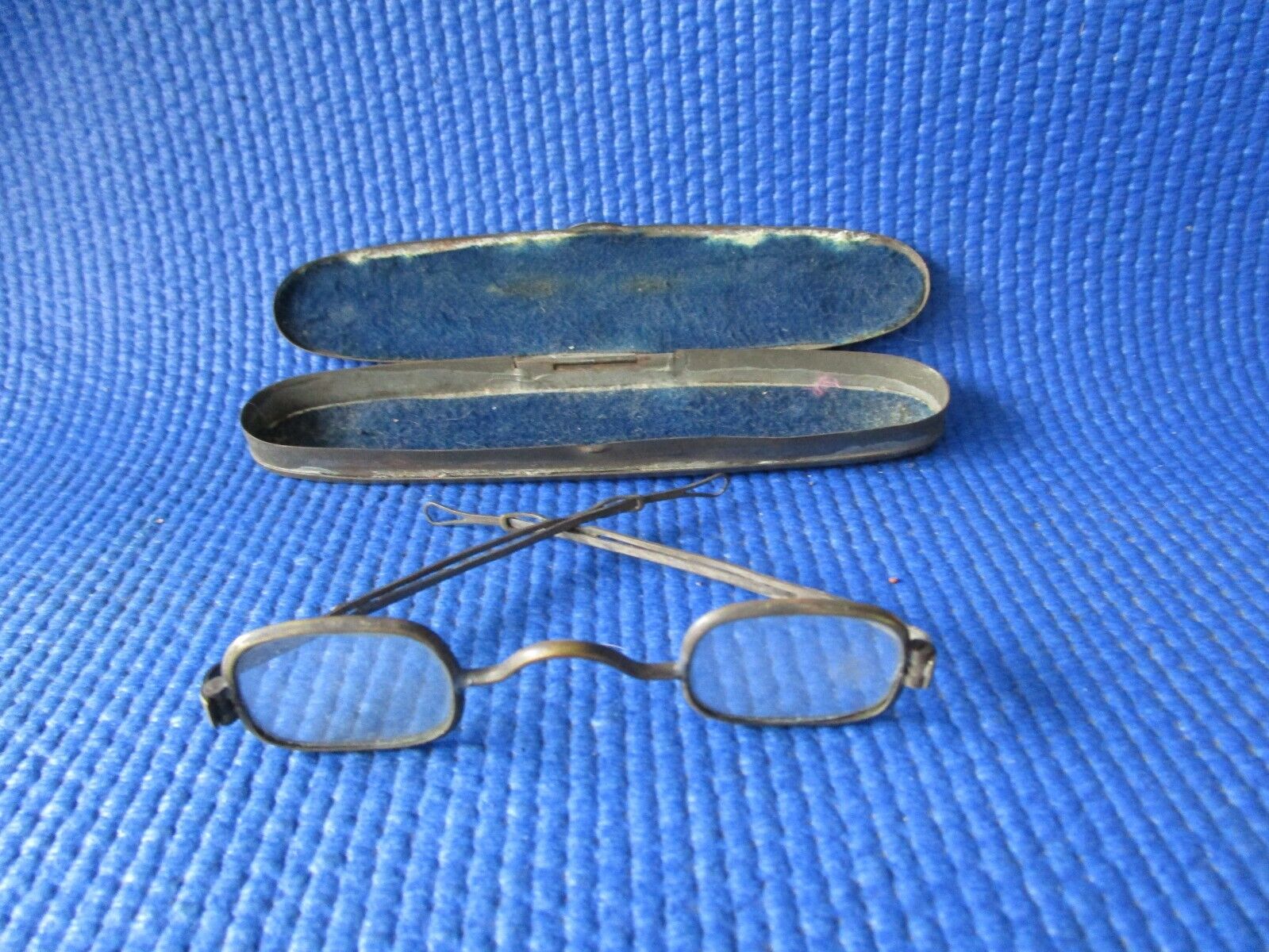 Antique Civil War Era Adjustable Spectacles, Brass Frame, Tin Case with Liner