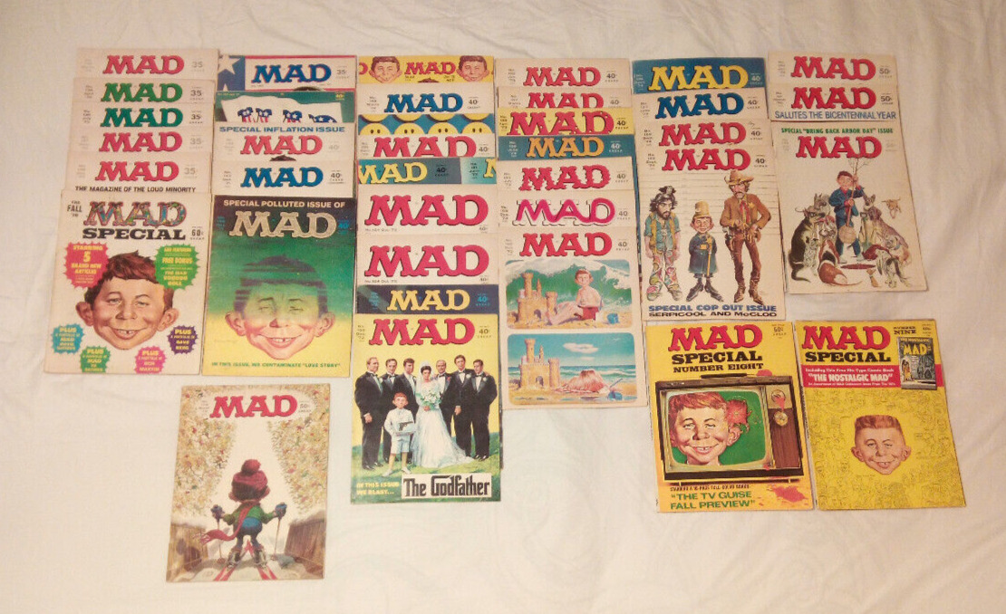 Lot of 44 Vintage MAD MAGAZINES - 1970s Funny Comics Humor  - 70,71,72,73,74,76