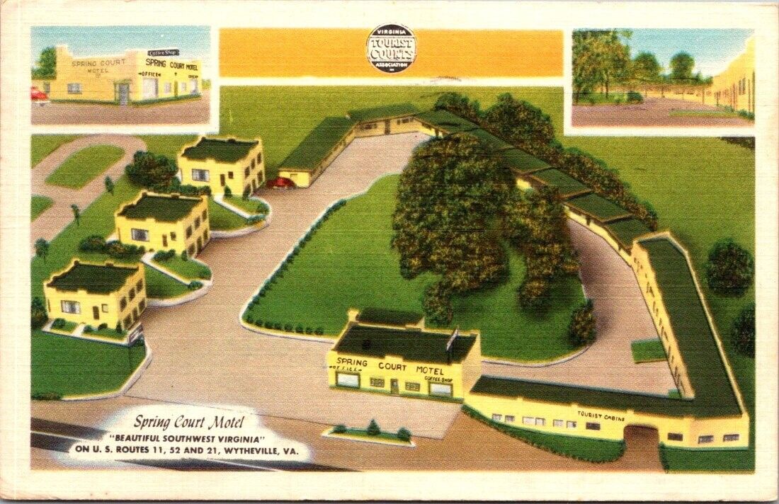Spring Court Motel, Beautiful Southwest Virginia, Wytheville, 1956 Postcard A65