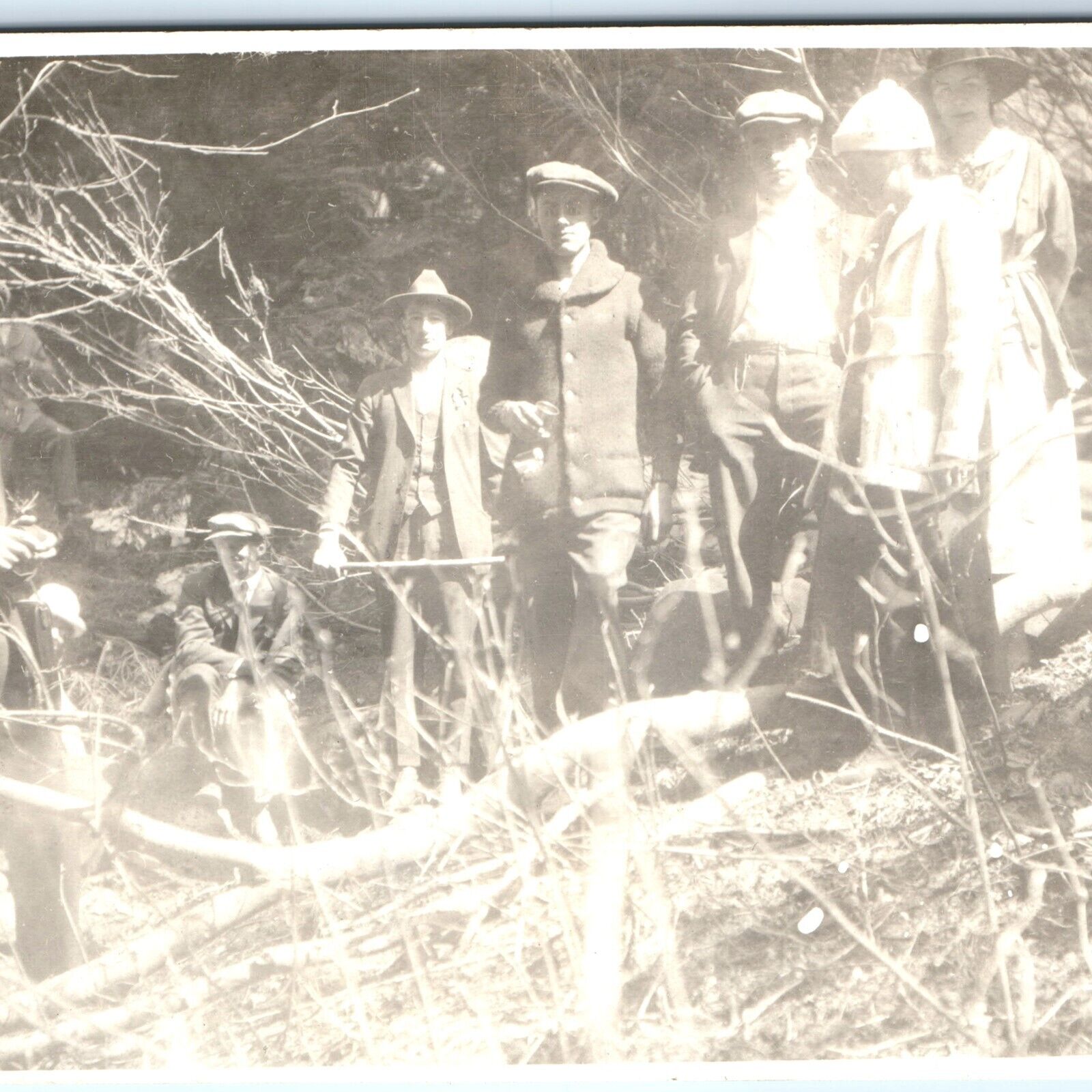 c1910s Odd Gathering Sticks RPPC Men Women People Crowd Real Photo Postcard A95