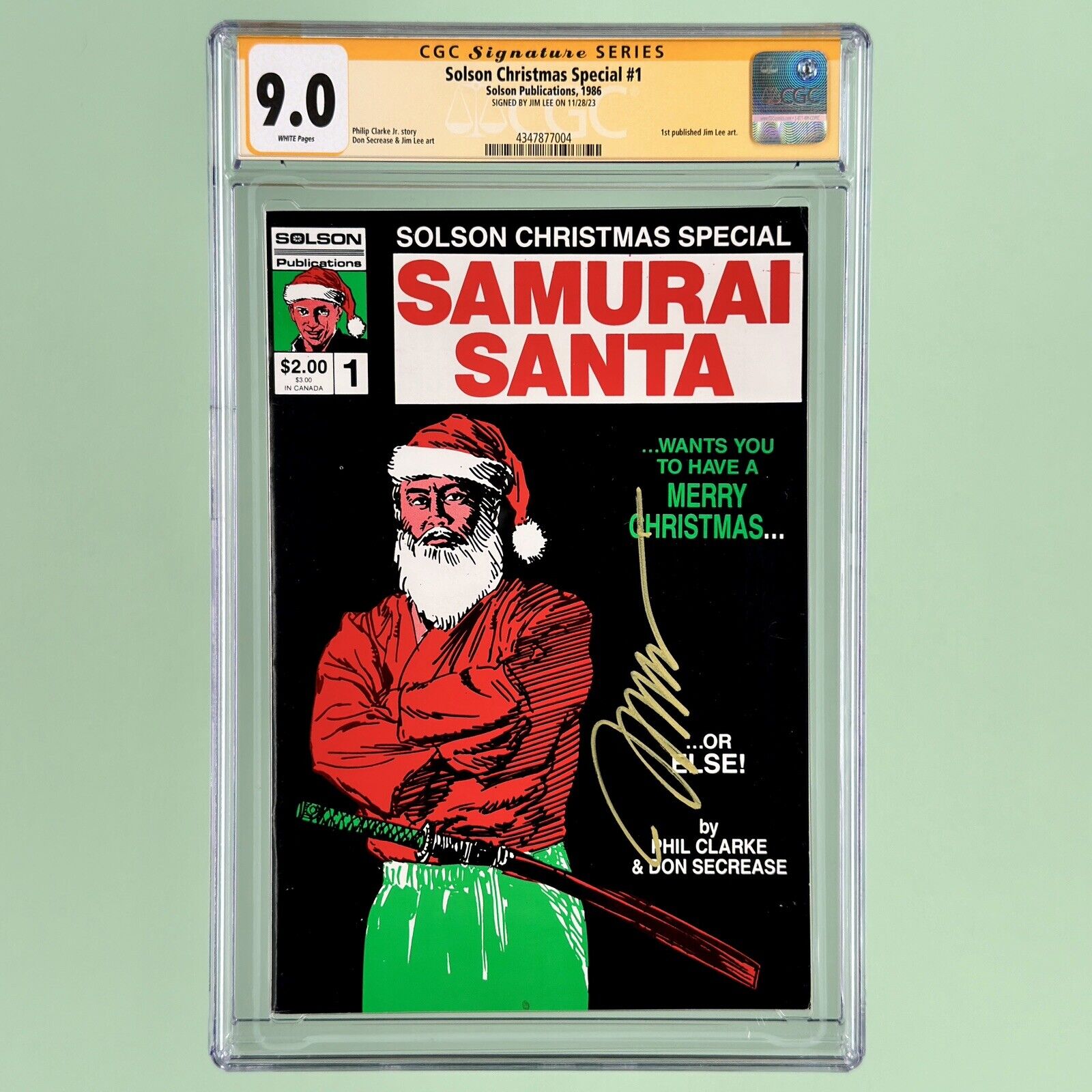 Solson Christmas Special #1 (CGC 9.0) 1986, Signed by Jim Lee, 1st Published Art