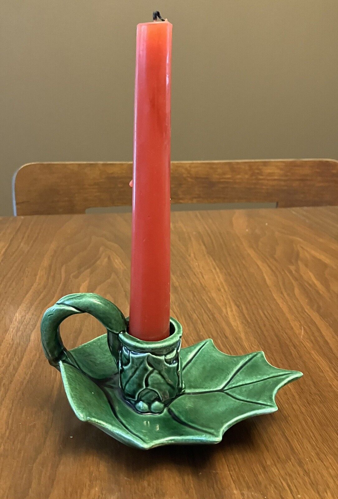 Vtg 1970’s Holly Leaf Christmas Candle Holder Deep Green Atlantic Mold Co
