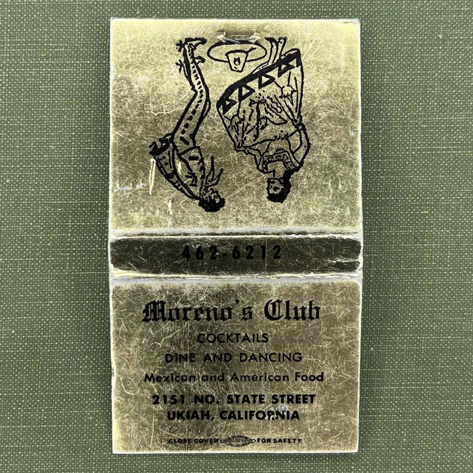 Vintage Matchbook Moreno’s Club Restaurant Ukiah California Matches Unstruck