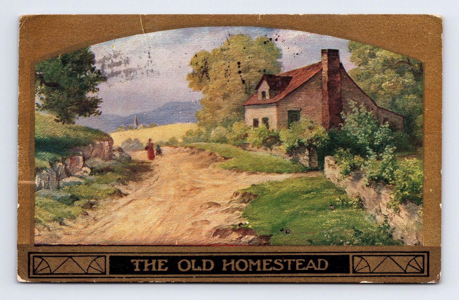 DB Postcard Gold Border The Old Homestead Pastural View