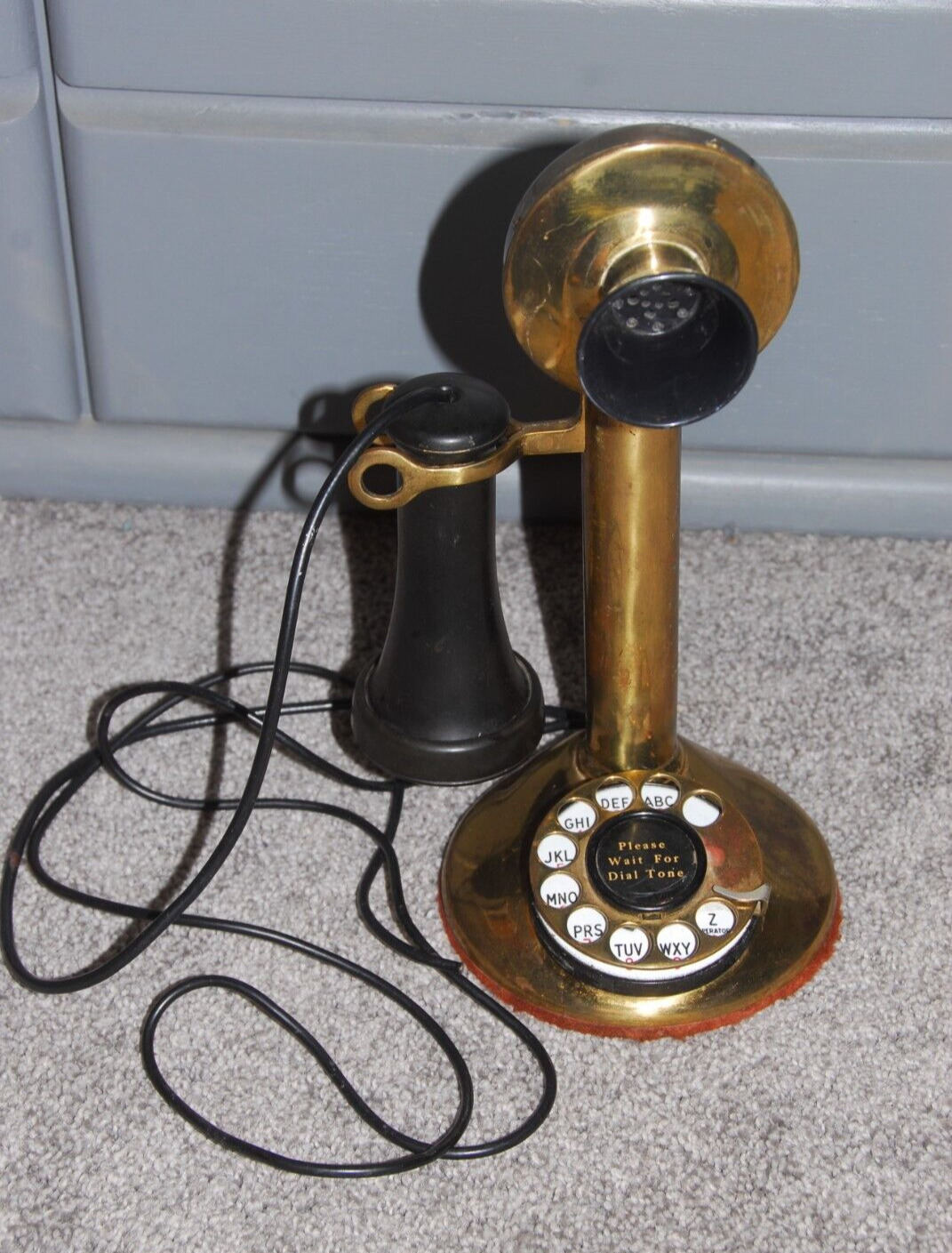 Antique Candle Stick Phone Brass Rotary Dial Wire Telephone