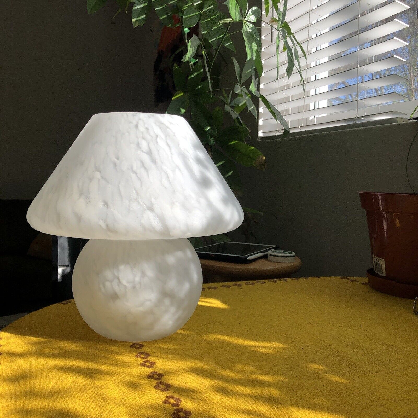 Vintage Frosted Glass Murano Style Mushroom Lamp