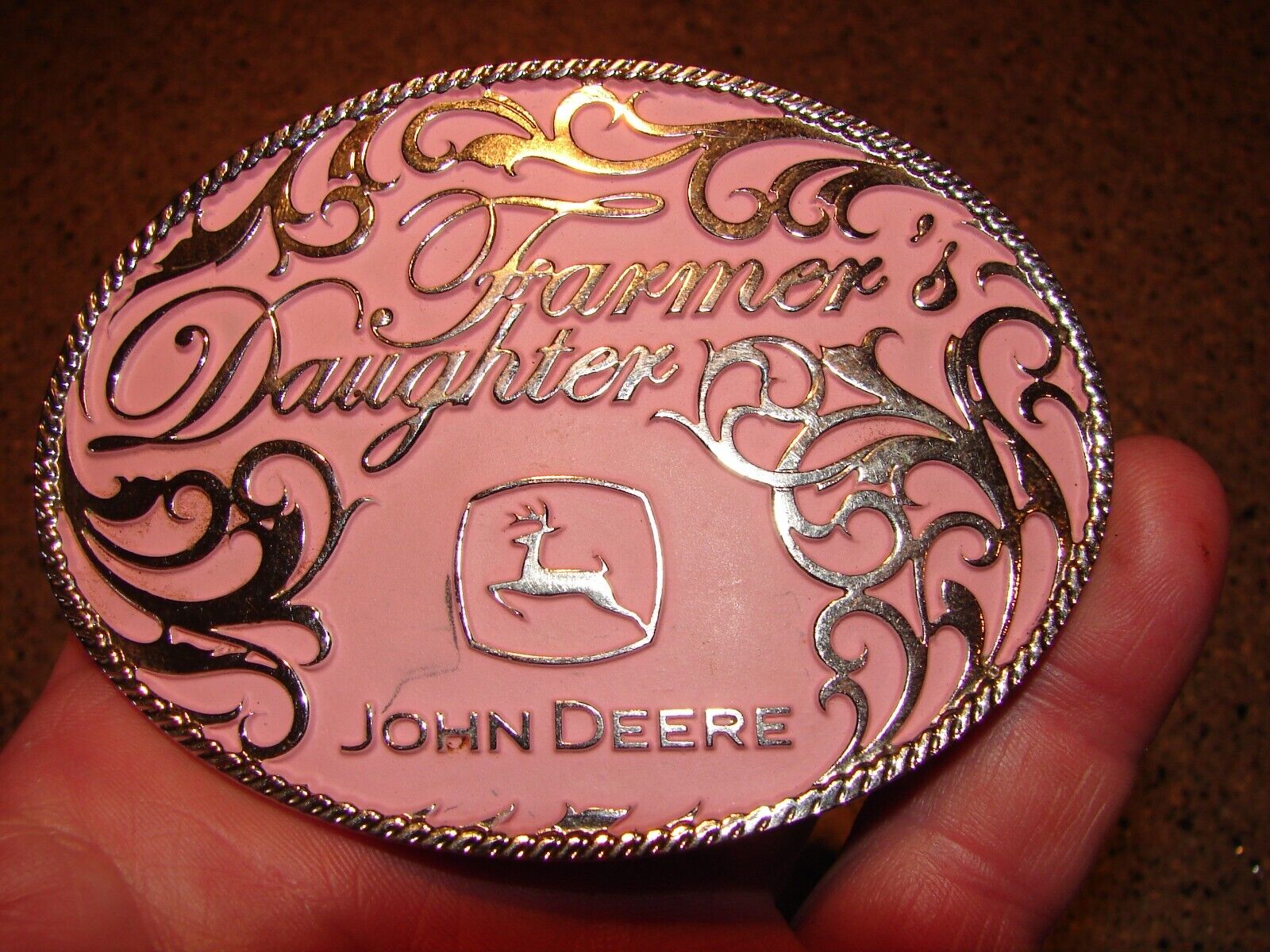 Vintage John Deere Farmer's Daughter Pink Belt Buckle Montana Silversmiths Nice