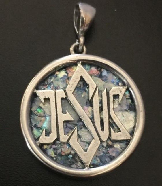 925 Sterling Silver Roman Glass Jesus Pendant Israel Holy Land gift NEW