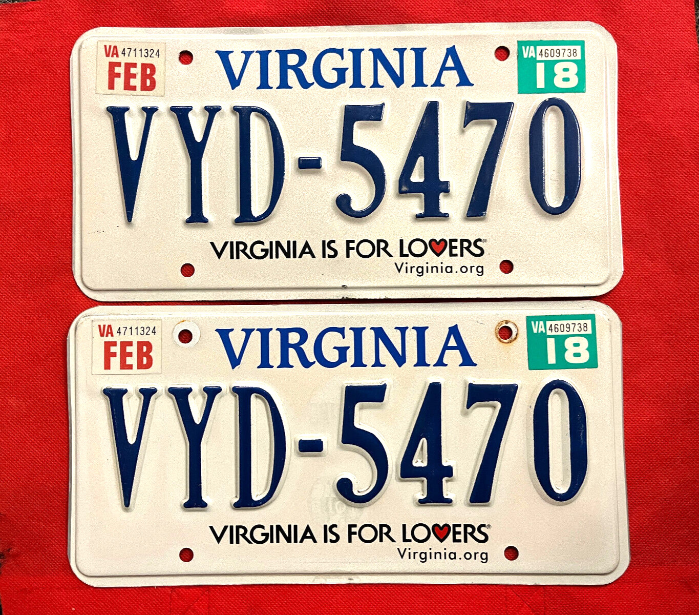 2018 Virginia License Plate Pair VYD-5470 Expired / Crafts / Collect / Specialty