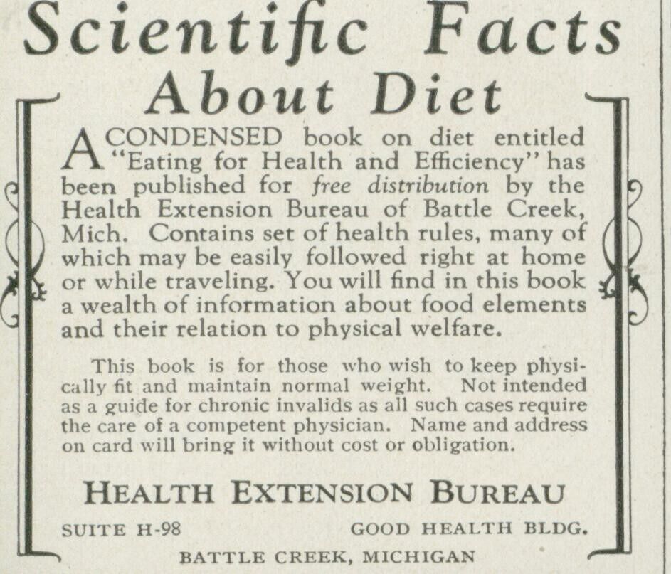 1928 Health Extension Bureau Scientific Facts About Diet Vtg Print Ad PR5