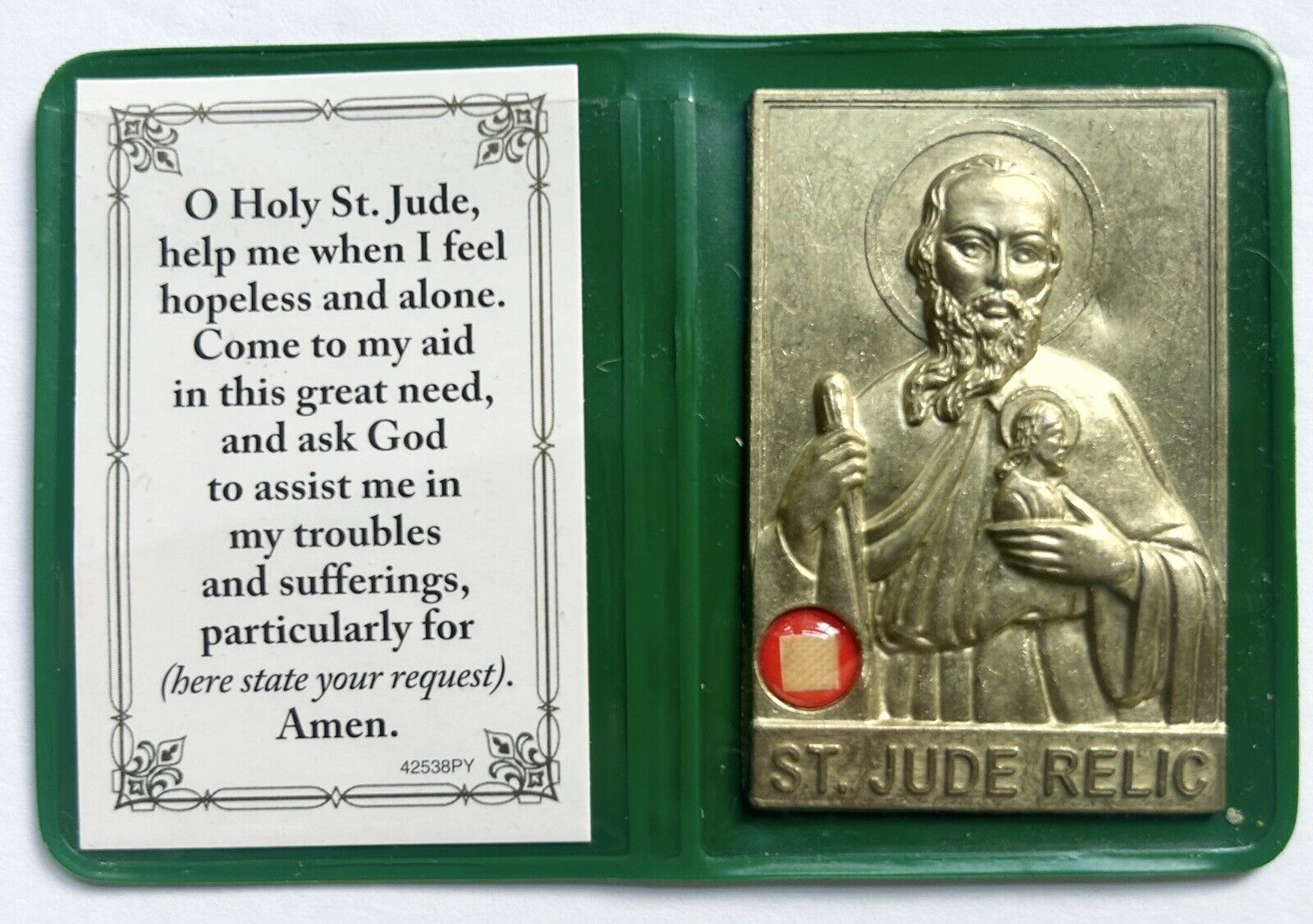 Vintage St. Jude Pocket True Relic Medal Folder Catholic Patron Hopeless Cases