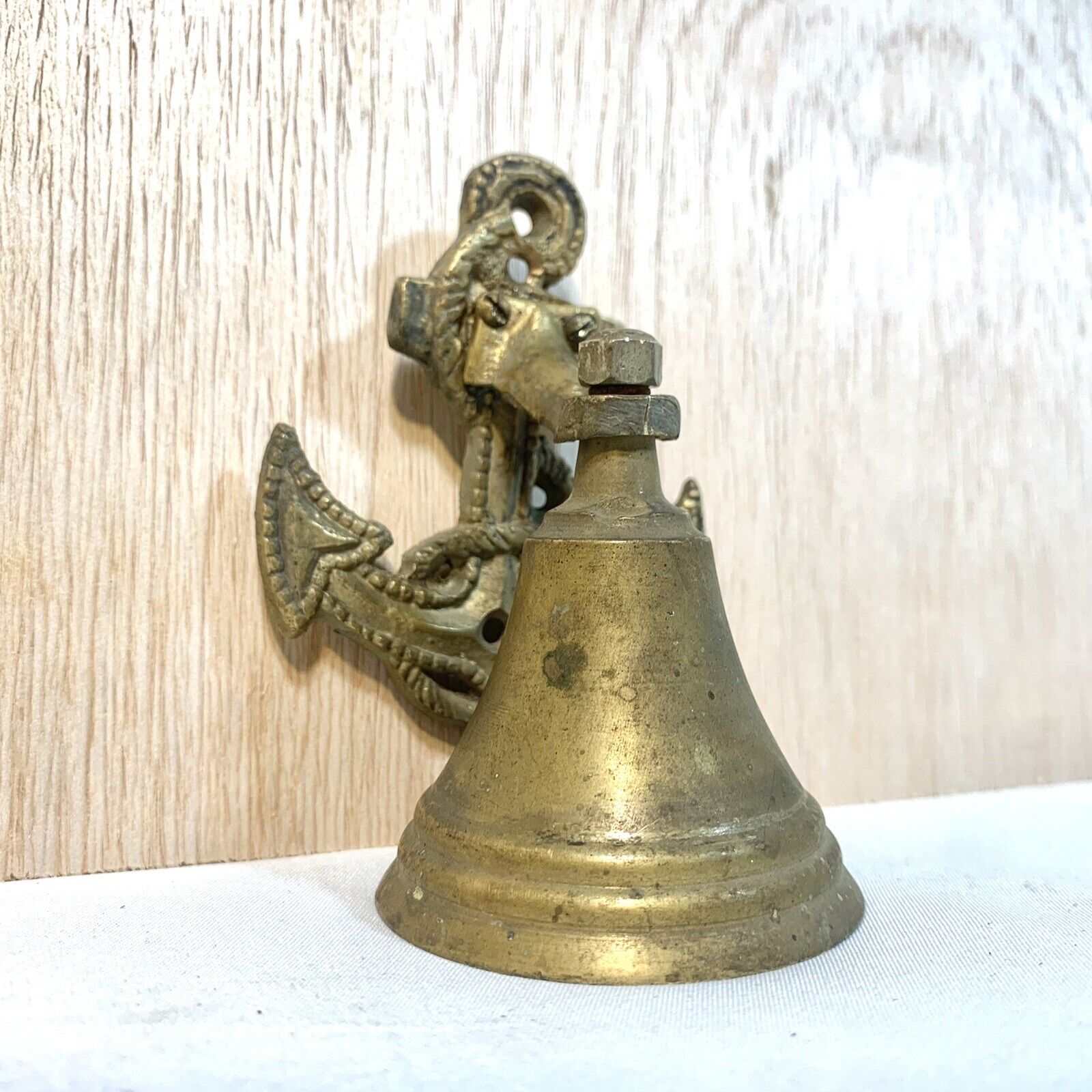 4” CUTE Brass Decorative Nautical Anchor Sea Bell Doorbell Farm Patio From India