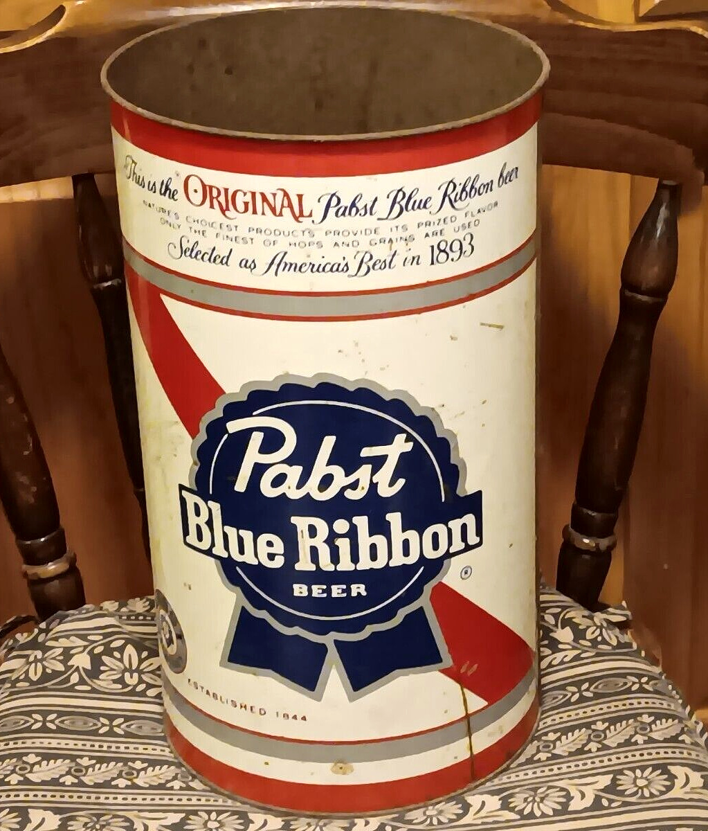 smaller Vintage PBR PABST BLUE RIBBON beer TRASH CAN JL Clark Rockford ILL USA