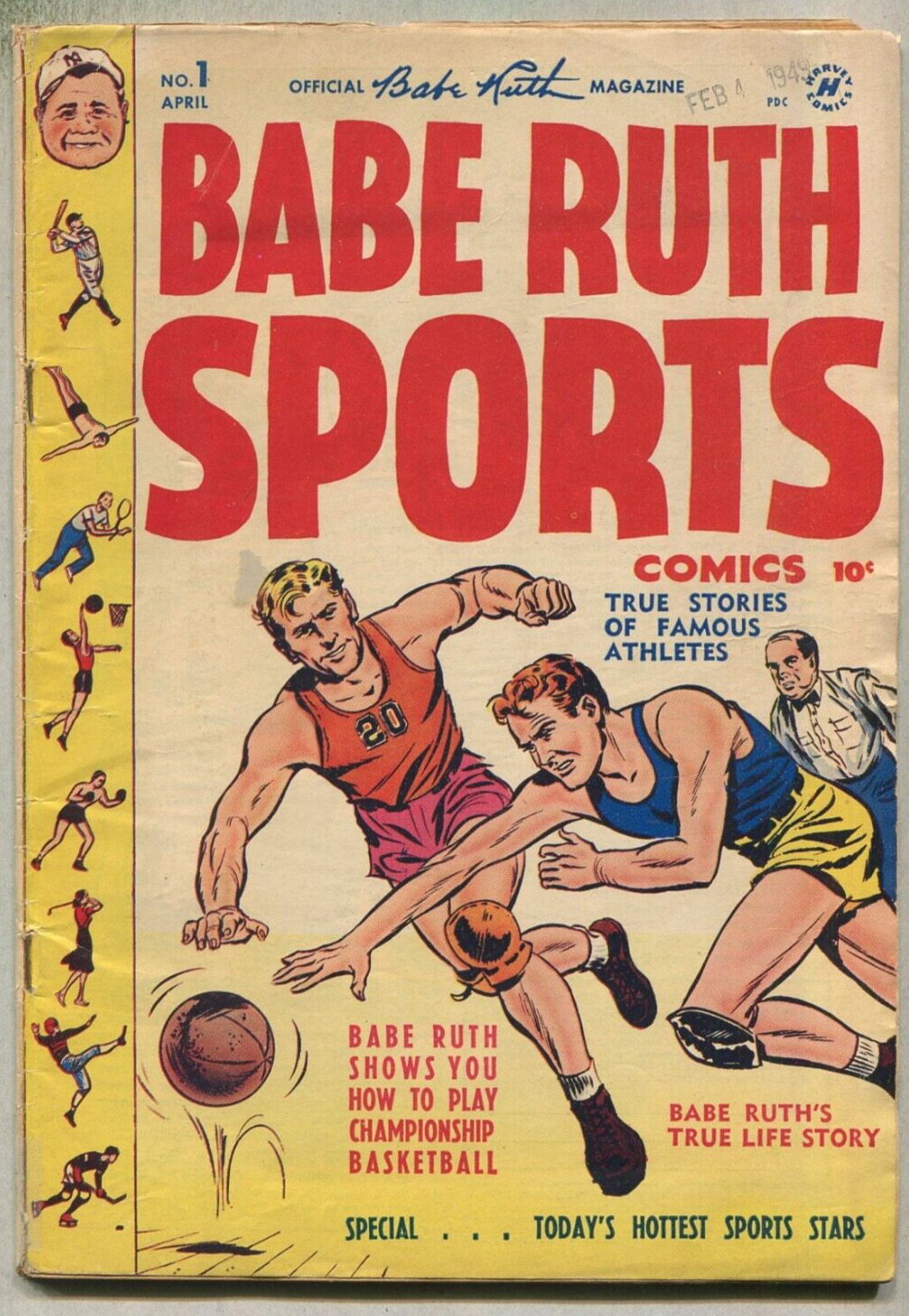 Babe Ruth Sports #1 VG/FN  True Stories Of Famous Athletes Harvey Comics SA