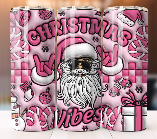 Pink Christmas Vibes 3D Inflated Design Cup Tumbler Mug 20 oz Stainless Steel