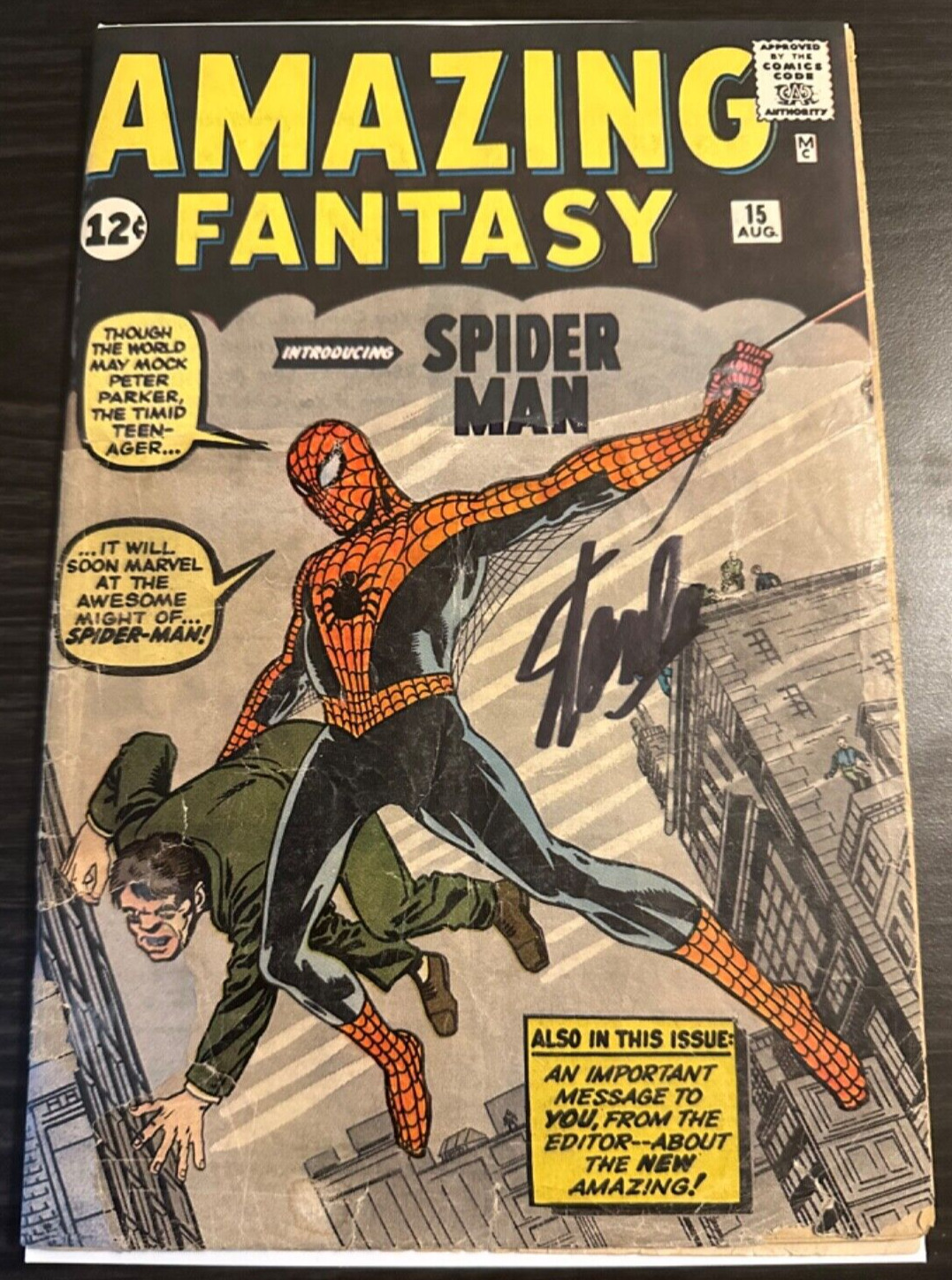 Amazing Fantasy #15 1962 1st Spider-Man Apparent FR-GD(R) Signed by Stan Lee