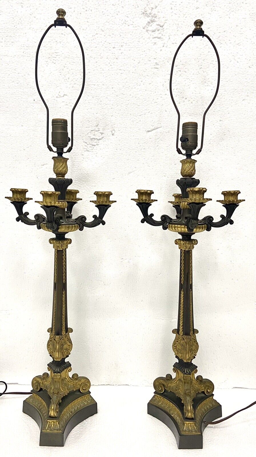 Pair of  EXCEPTIONAL 19th Century French Bronze Gilded Candelabra Lamps