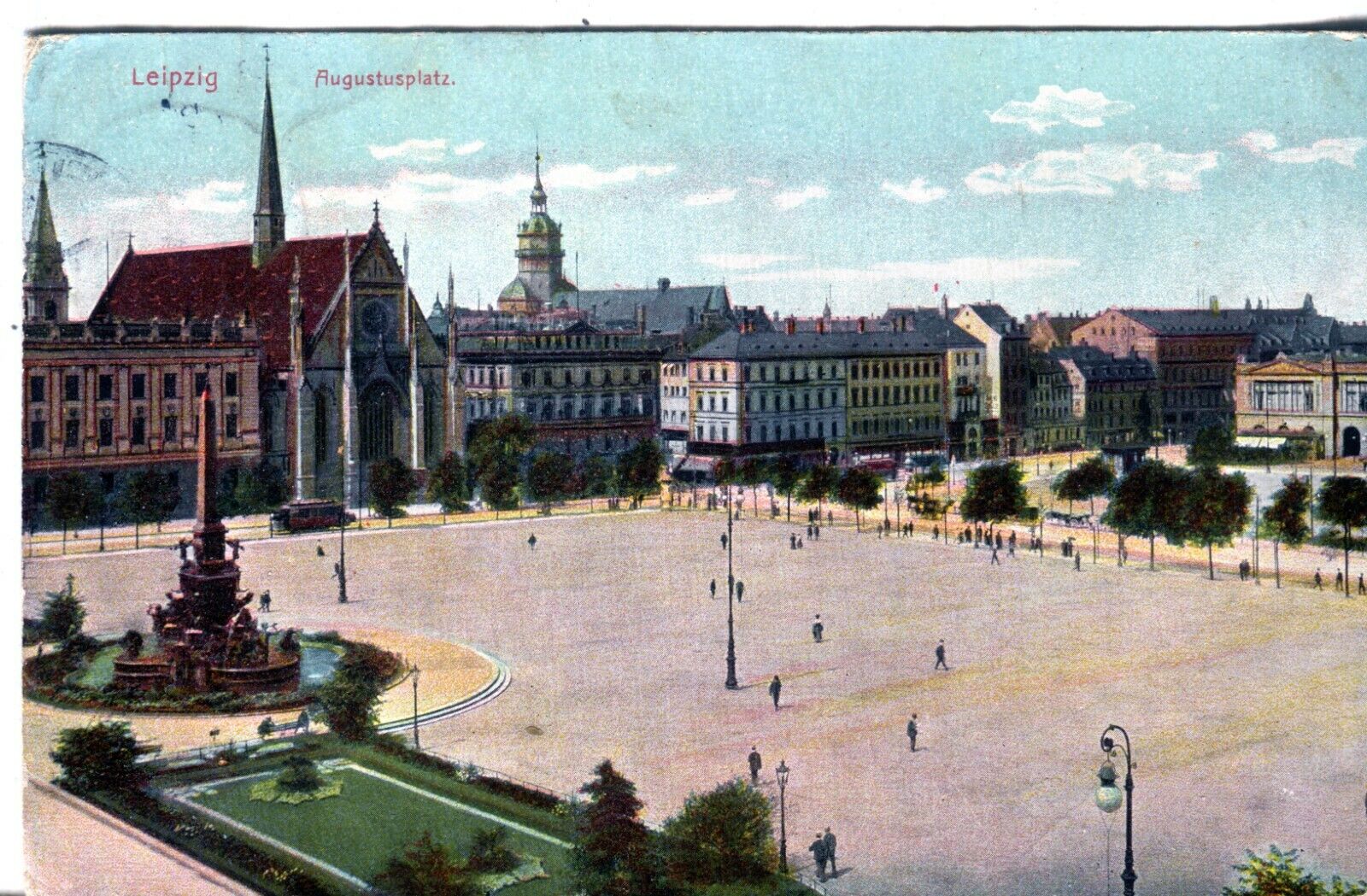 Germany AK Leipzig 04103 - Augustusplatz 1910 cover to London UK on postcard