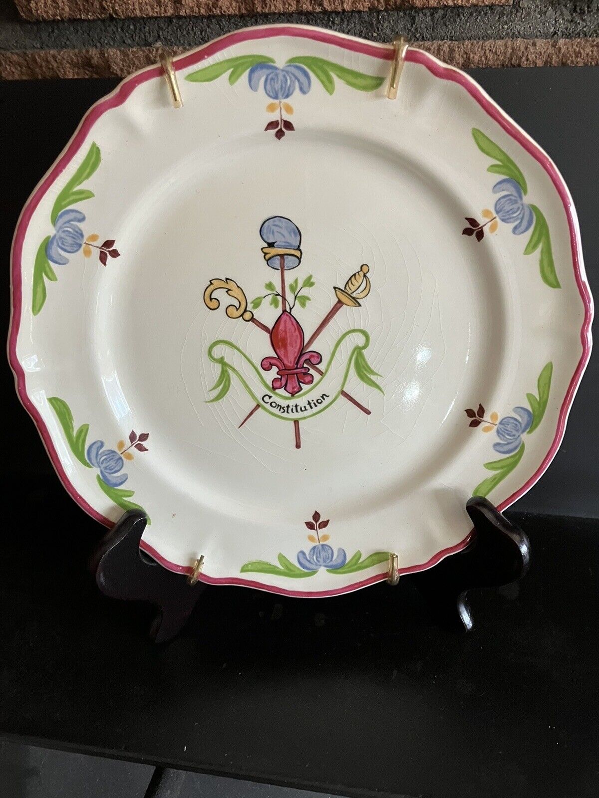 Saint Amand A Ca Ira Faience French Revolution Crest Luncheon Plate 7.75\