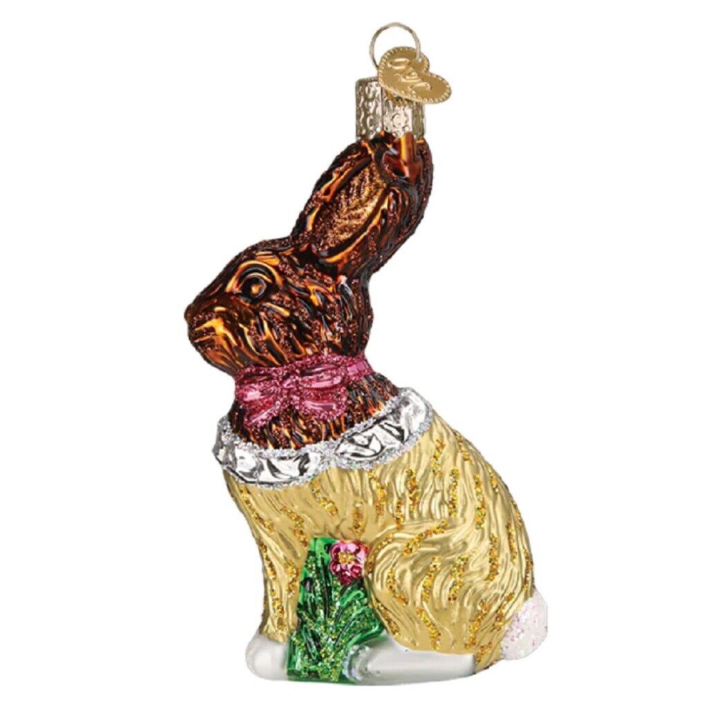 Old World Christmas Chocolate Easter Bunny Glass Ornament FREE BOX 4.25 inch