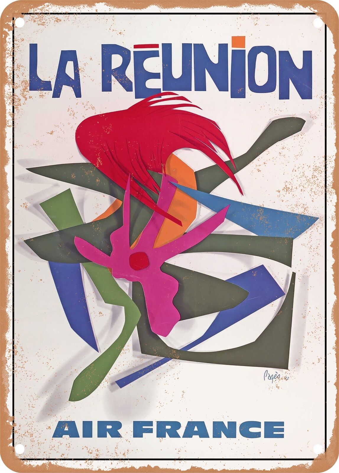 METAL SIGN - 1973 Reunion Island French Airline Vintage Ad