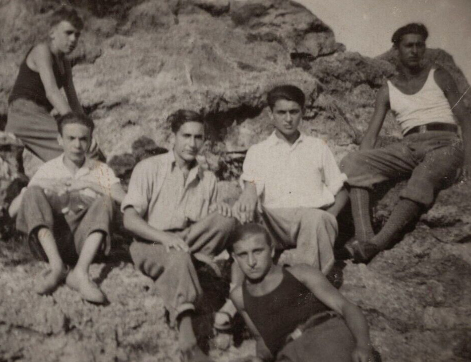 6S Photograph Group Young Men Portrait Rocks Hike 1940's Boys 