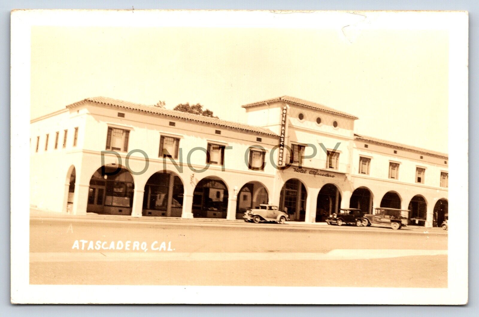 Postcard CA RPPC Atascadero Hotel Cars Plumbing Truck? San Luis Obispo County I2