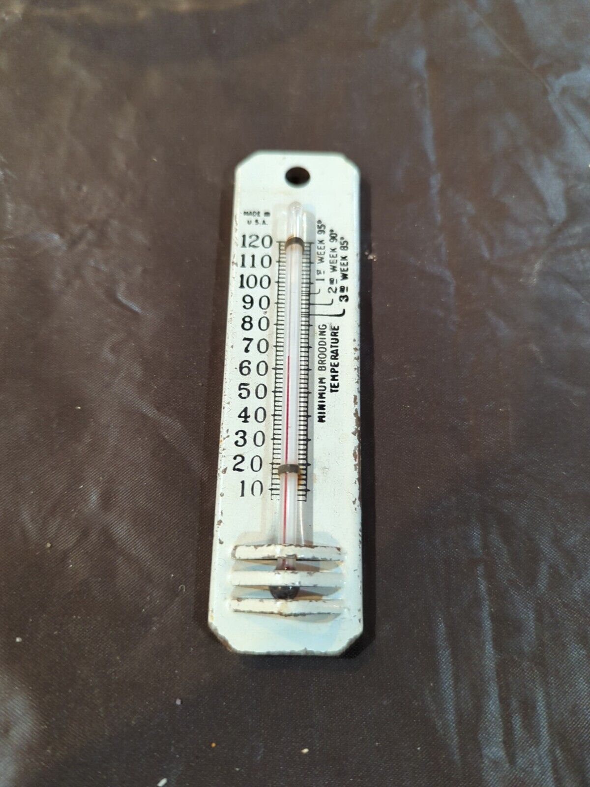 Vintage Minimum Brooding Temperature Thermometer USA Metal Wall Hanging 4.5\