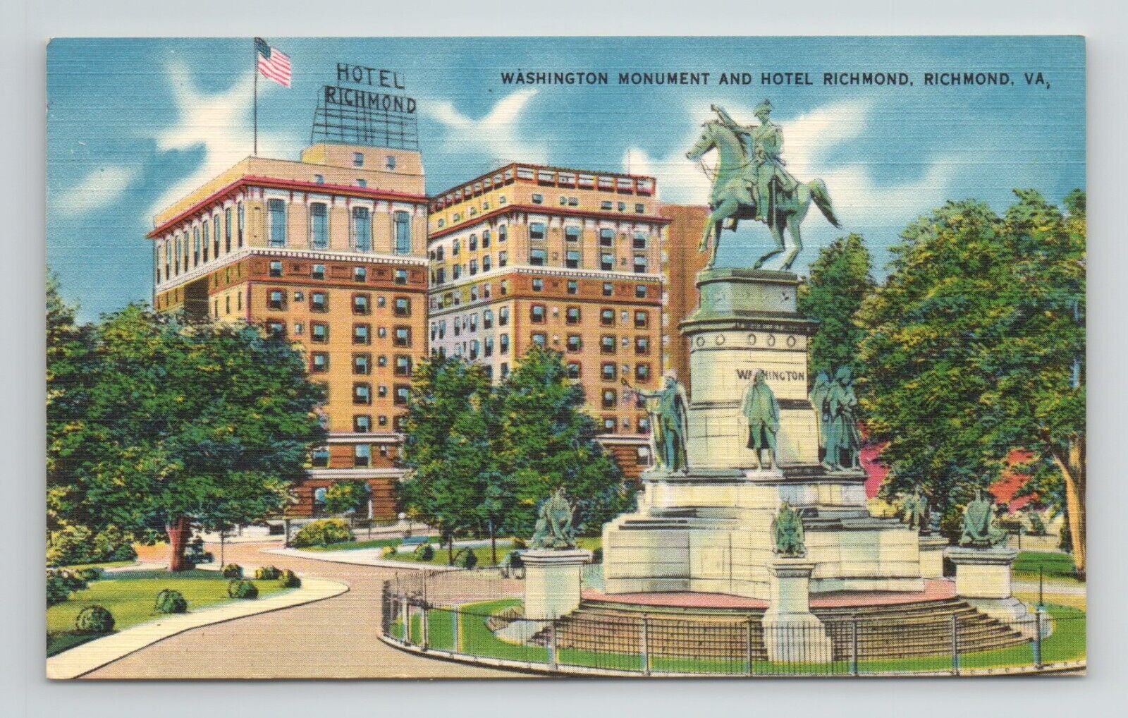 Washington Monument Hotel Richmond Virginia Capitol Square Park VTG Postcard