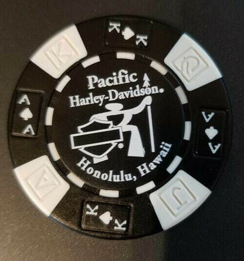 PACIFIC HD~Honolulu Hawaii~(Black/White AKQJ w/ white stamp) Harley Poker Chip