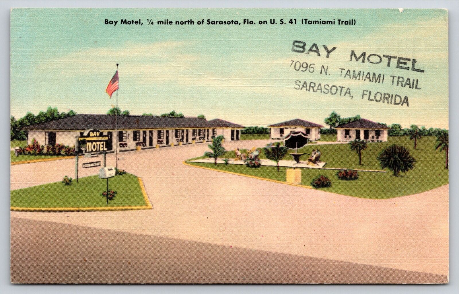 Sarasota Florida~Roadside View Of Bay Motel On US 41~Vintage Linen Postcard