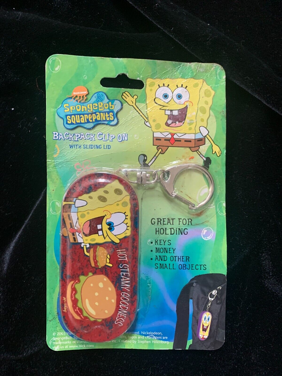 RARE 2003 Viacom SpongeBob SquarePants Backpack Clip On with Sliding Lid