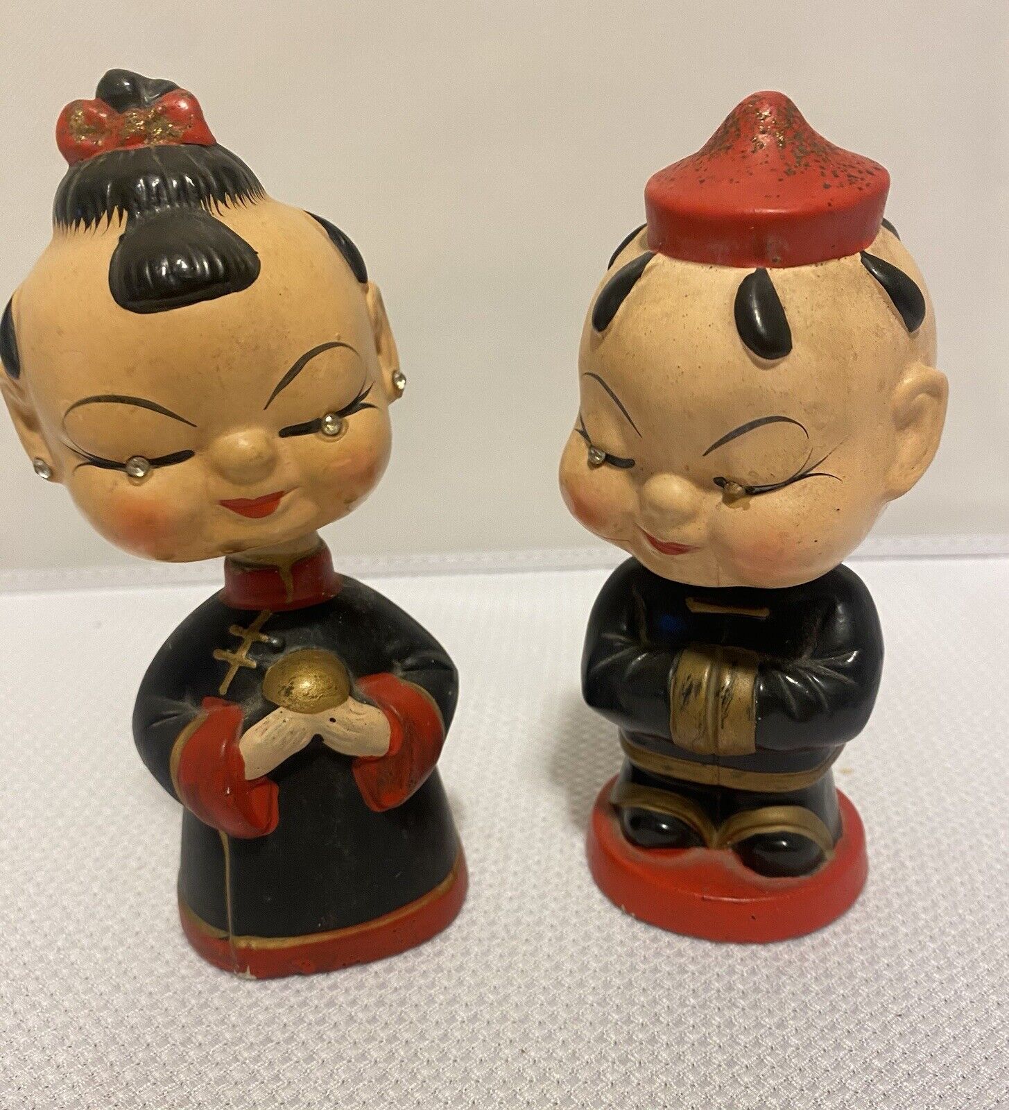 Vintage 1950's Japan Pair Bobblehead Nodders Chinese Man Woman Free US Shipping
