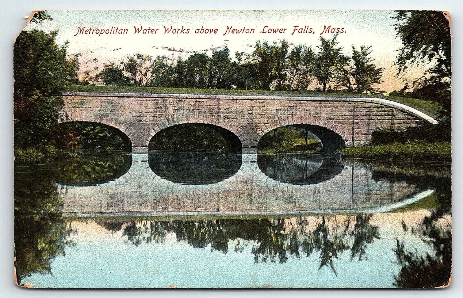 1910 NEWTON LOWER FALLS MASS. METROPOLITAN WATER WORKS LEIGHTON POSTCARD P3465