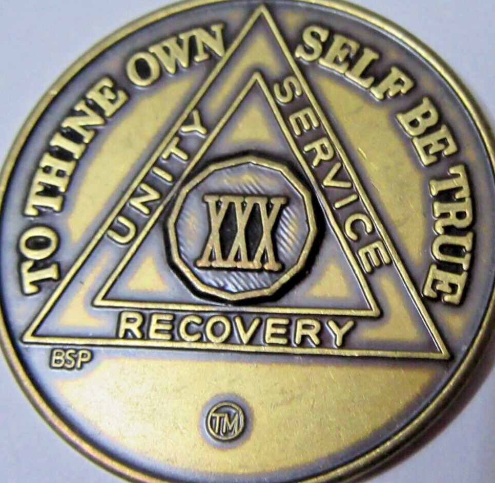 Alcoholics Anonymous AA 30 year OLD Bronze Medallion Coin Token Sobriety Sober
