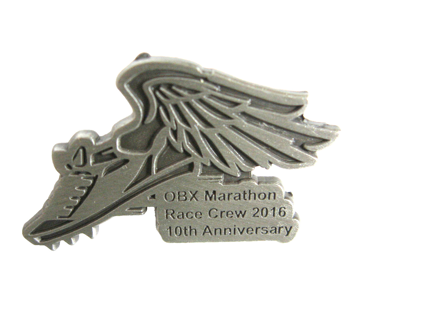 OBX 2016 Marathon Race Crew Volunteer Lapel Pin Winged Shoe  New Outer Banks