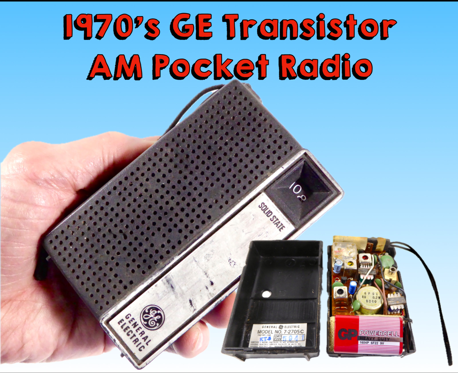 1970's GE Pocket Radio, AM Only, Model 7-2705-C Working, New Battery, Earphone