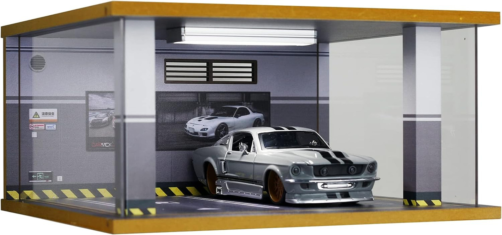 1/24 Scale Die-Cast Car Display Case with LED Lights Acrylic Cover - Wood Finish