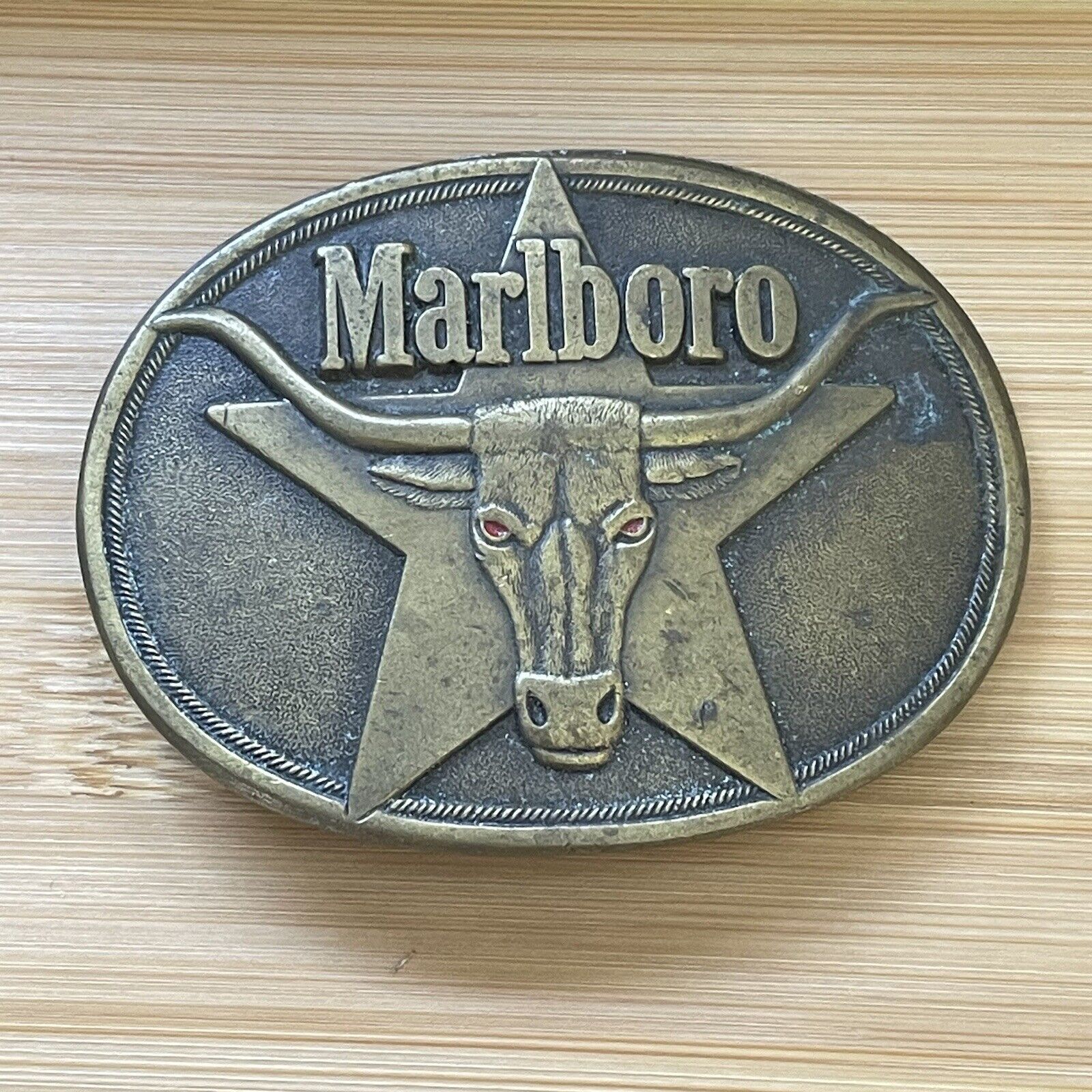 Vintage Marlboro Cigarettes Metal Belt Buckle, Steer, Philip Morris 1987, Brass
