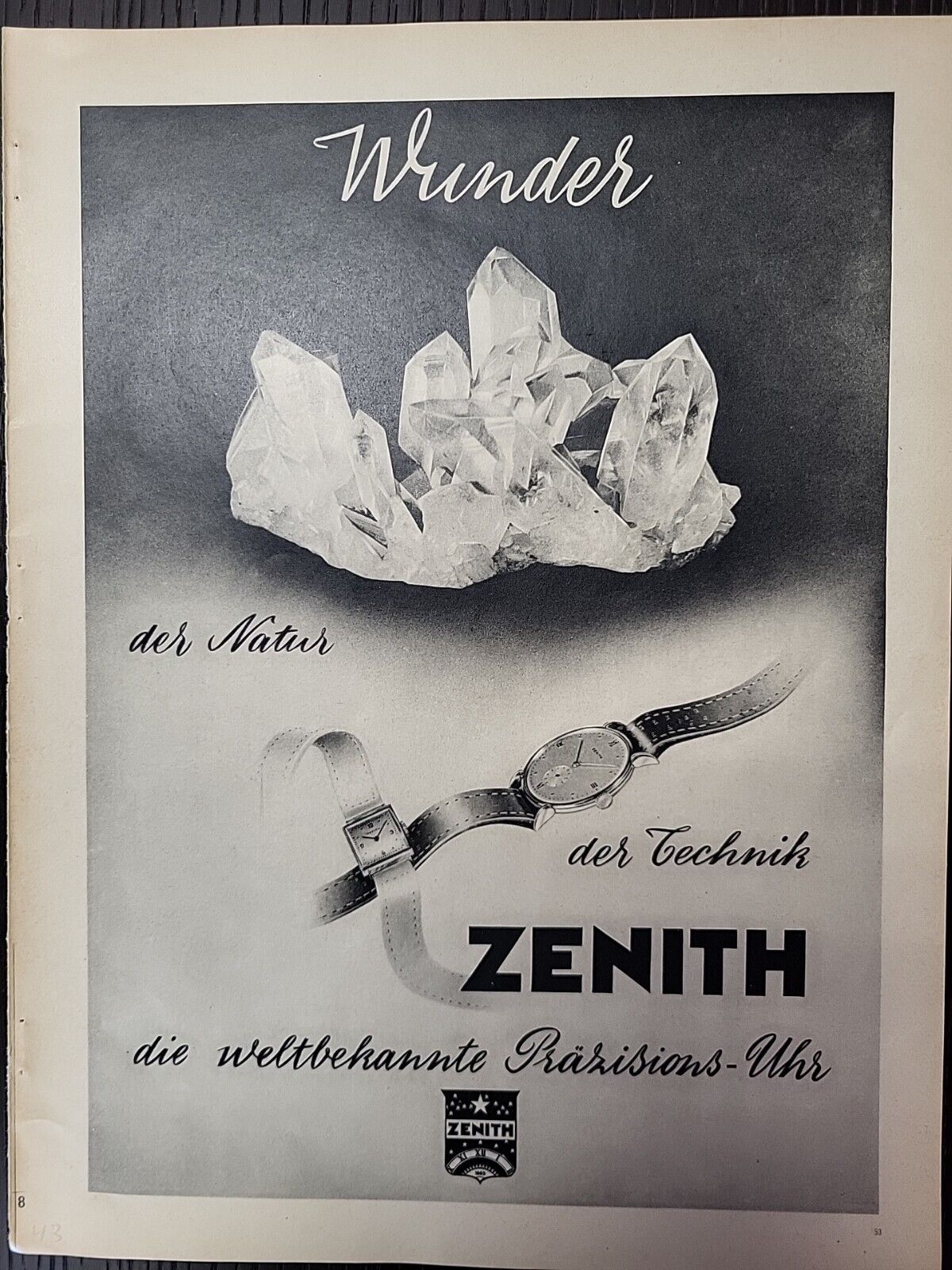 Zenith Swiss Watches 1943 Print Advertising Du World War 2 Luxury German WW2